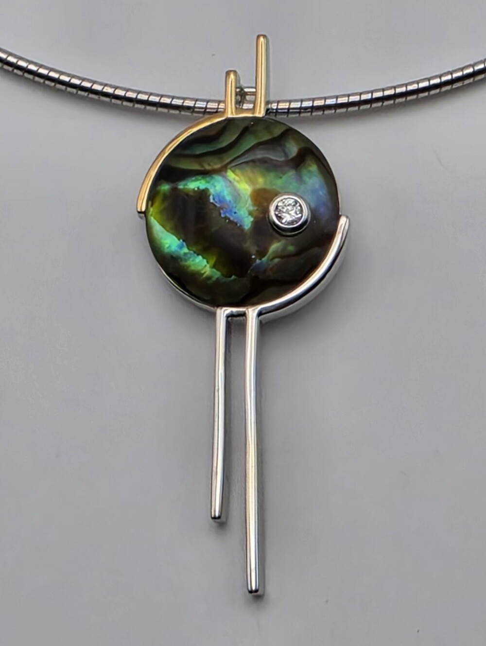 Abalone Pendant Necklace Set In Sterling Silver and Vermeil with CZ Accent